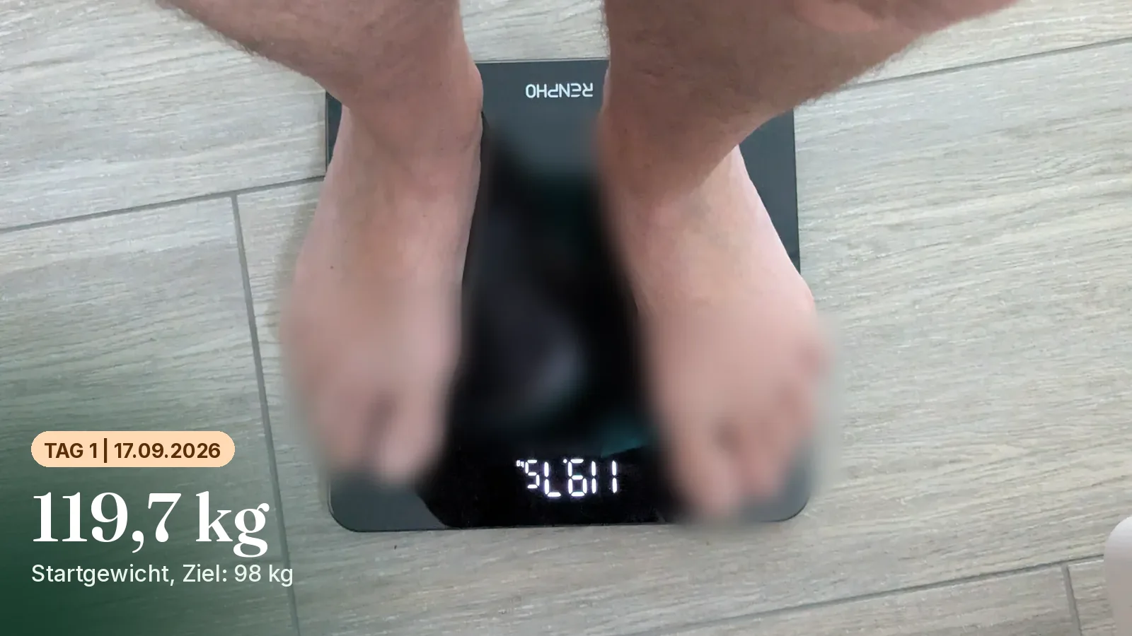 Waage am 17.09.2026 mit 119,7 kg, Tag 1 im Hafer-Reset